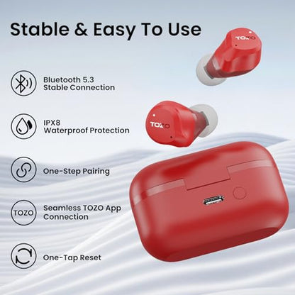 TOZO NC9 Hybrid Active Noise Cancelling Wireless Earbuds, 60H, LED Display - color: Red