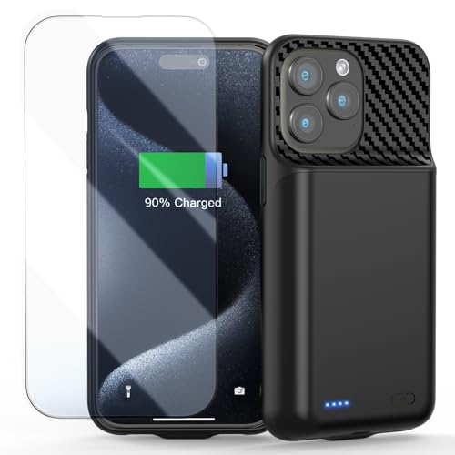 Battery Case for iPhone 15 Pro Max (6.7 inch), 13800mAh [High Capacity] 2026 Upgraded Portable Battery Charging Charger Case, Rechargeable Battery Back with Tempered Glass Screen Protector,Black - size: for iPhone 15 Pro Max (6.7 inch)