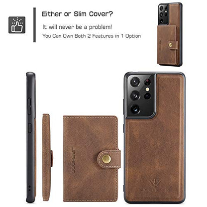 Simicoo Compatible with Samsung S22 Ultra Detachable Magnetic Wallet case Credit Card Holder Money Clip Front Pocket Stand Leather Men Women Wallet Double Shockproof Samsung S22 Ultra (Brown) - color: Brown