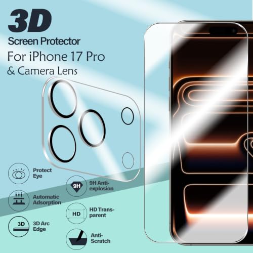 BIGFACE Compatible with iPhone 17 Pro Screen Protector + Camera Lens Protectors, [2 + 2 Pack] Premium HD Clear Tempered Glass with easy installation tool included Accuracy Film For iPhone 17 Pro(6.3 Inch) - size: iPhone 17 Pro(6.3")