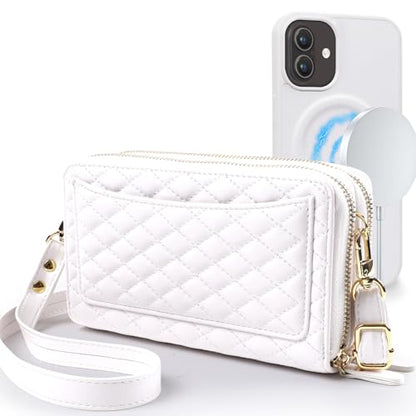 Harryshell Compatible with iPhone 17 Case Wallet Multi Zipper Detachable Removable Cover Purse with RFID Blocking Card Slots Holder Mirror Crossbody Strap (Compatible with Magsafe - White) - color: Compatible with Magsafe - White, size: iPhone 17