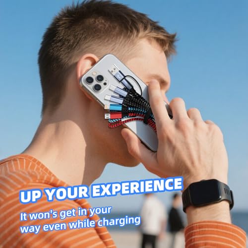 Dual USB-C 4IN2 Multi Charging Cable, USB C Cable for iPhone Series 5FT - color: Gray & Gray & Blue & Red, size: 2Pack&5FT