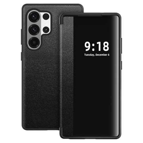 Flip Case for Samsung Galaxy S26 Ultra Case S View, Frosted Translucent Window Clear View Folio Protective Phone Case, 360 Degree Full Body Shockproof Flip Cover Case for Samsung S26 Ultra 5G (Black) - color: Black, size: S26 Ultra