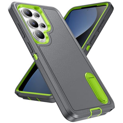 for Samsung Galaxy S26 Ultra Case with Kickstand Case 3-Layer Military Grade Protective Case Cover Silicone Heavy Duty Rugged Shockproof for Galaxy S26 Ultra Phone Case (Gray+Green) - color: Gray+Green