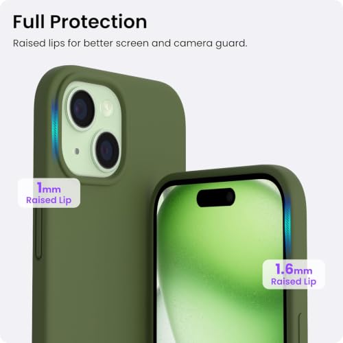ORNARTO Compatible with iPhone 15 Case 6.1, Slim Liquid Silicone 3 Layers Full Covered Soft Gel Rubber Phone Case, Anti-Scratch Shockproof Protective Cover 6.1 Inch, Cedar Green - color: Cedar Green