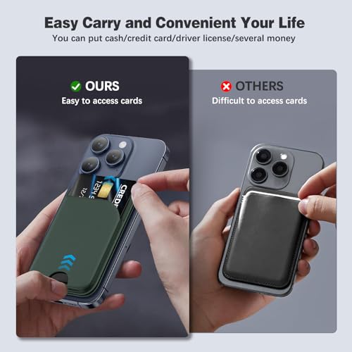 QYQBOON Mag-Safe Wallet Strongest Magnetic Lightweight Phone Wallet Stand Adjustable Leather Card Holder for iPhone 17/16/15/14/13/12 Series, Not for iPhone 13/12 Mini (Green) - color: Green