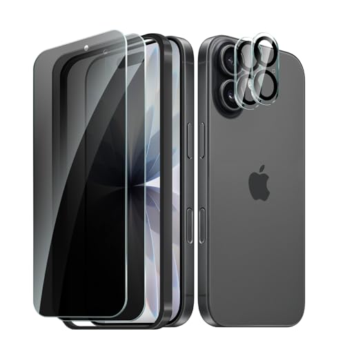 2+2 Pack for iPhone 17 Privacy Screen Protector with Camera Lens Protector, Anti Spy Tempered Glass Protection Film with Easy Installation Frame, 9H Hardness, Scratch Resistant, Case Friendly - size: iP17 Privacy