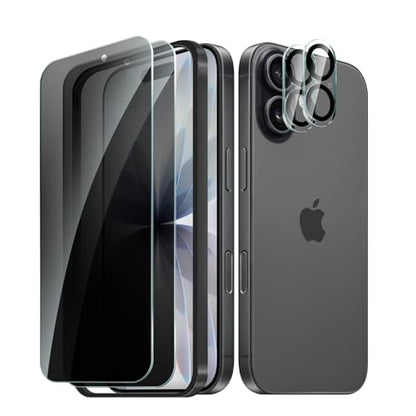 2+2 Pack for iPhone 17 Privacy Screen Protector with Camera Lens Protector, Anti Spy Tempered Glass Protection Film with Easy Installation Frame, 9H Hardness, Scratch Resistant, Case Friendly - size: iP17 Privacy