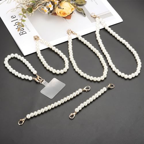 uxcell Phone Wrist Strap, Cellphone Pearl Chain with Tether Tabs & Clasp, Pearl Purse Chains - color: Gold Clasp, size: 6 Inch