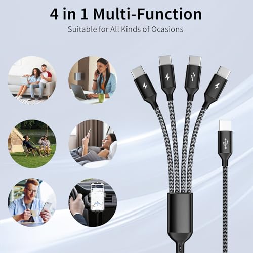 4 in 1 Multi Charging Cable, 2 Pack 5FT USB C Splitter Multi Charging Cable - color: Darkgrey, size: 2Pack5FT