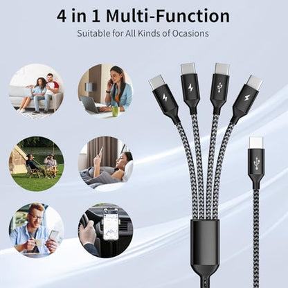 4 in 1 Multi Charging Cable, 2 Pack 5FT USB C Splitter Multi Charging Cable - color: Darkgrey, size: 2Pack5FT