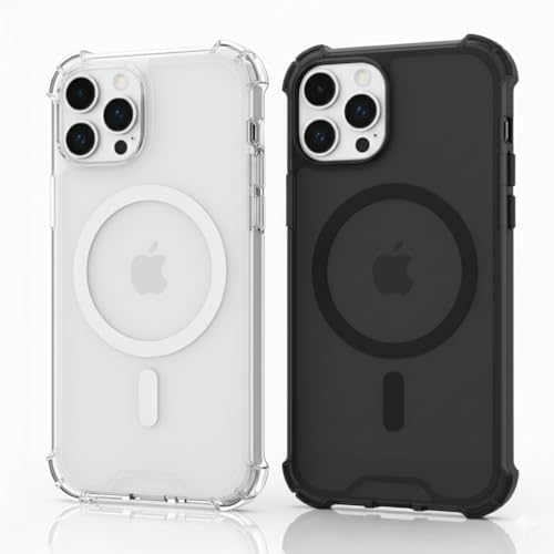 Compatible with Pack of 2 Case iPhone 15 PRO Case Clear MagSafe + Black, 2.5mm Shockproof Military Grade Drop Protection, Hard Transparent Anti Yellowing Back - color: Clear MagSafe + Black, size: IPHONE 15 PRO