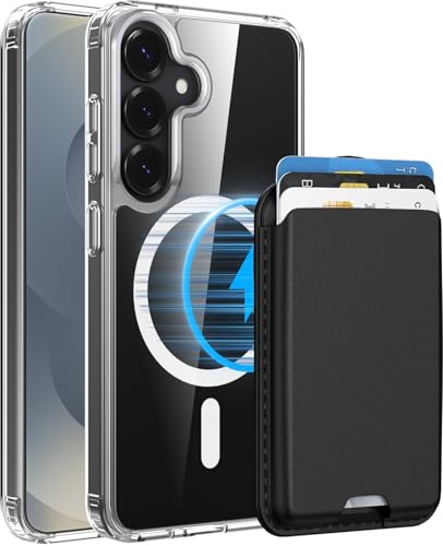 Magnetic for Samsung Galaxy S25 Plus/S24 Plus Case Card Holder﻿ | Detachable Wallet Case, Compatible with MagSafe, Shockproof Phone Cover with RFID Blocking Card Slot, Clear & Black - color: Clear with Black, size: S25 Plus/S24 Plus 6.7"