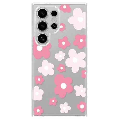 Cute Floral Phone Case Compatible with Samsung Galaxy S24 Ultra, Pink Flowers Aesthetic Art Pattern Soft Clear TPU Shockproof Cover, for Girls Women 6.8" - color: Pink Flower