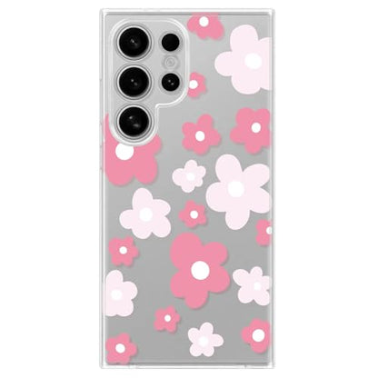 Cute Floral Phone Case Compatible with Samsung Galaxy S24 Ultra, Pink Flowers Aesthetic Art Pattern Soft Clear TPU Shockproof Cover, for Girls Women 6.8" - color: Pink Flower