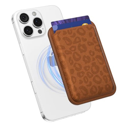 Svanove Leopard Magnetic Phone Wallet Compatible with Magsafe Wallet for Women, Cheetah Print ID Credit Card Holder Wallets for iPhone 17/16/15/14/13/12 Series, Cute Slim Leather Wallets, Brown - color: Brown