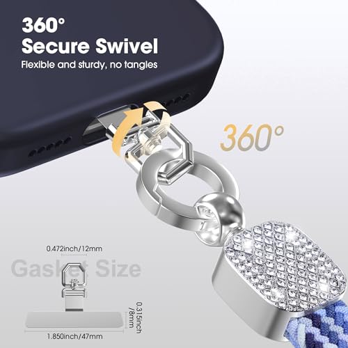 Elastic Phone Lanyard with Phone Tabs, Stretchy Braided Cellphone Wrist Strap and Keys Keychain - color: Bling Blue