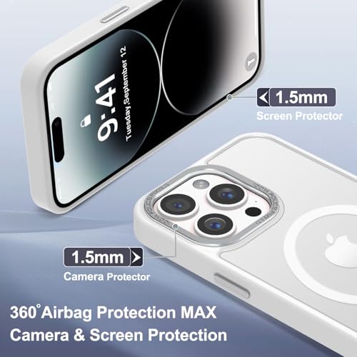 Newfuture Magnetic for iPhone 14 Pro Max Case Shockproof, Frosted White | Military Drop Protection, Slim Matte Anti-Fingerprint, Compatible with Magsafe, Camera Guard, Translucent Protective Cover - color: Frosted White, size: iPhone 14 Pro Max 6.7 inch