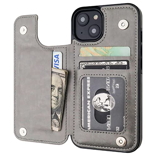 ONETOP for iPhone 14 Wallet Case with Credit Card Holder,Gray - color: Gray