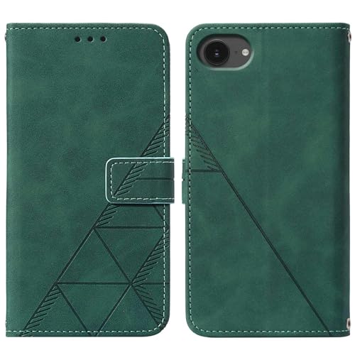 Flip Wallet Case for iPhone 17e/16e, Wrist Strap, Green | Embossed PU Leather, Detachable Wrist Strap, Card Slots, TPU Inner, Cash Pocket, Magnetic Closure, Stand, Precise Cutouts - color: Green