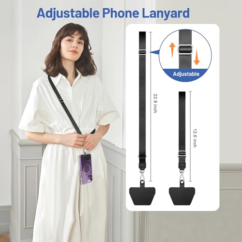 Doormoon Phone Lanyard, Adjustable Neck Strap with 4 TPU Patch for Phone Case Keys ID Badges Universal Cell Phone Lanyard Compatible with iPhone, Samsung, Most Smartphones, 2 Pack, Black Black - color: Black Black-tpu Patch