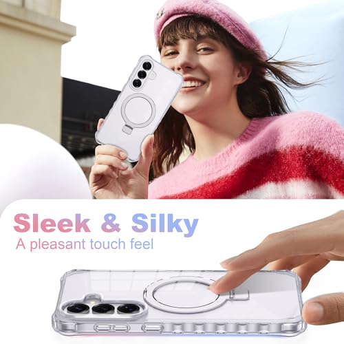 Compatible with Clear Samsung Galaxy S26 Plus Case 6.7'' with Magnetic Ring Stand [Compatible with Mag-Safe] Military-Grade Wave Frame Phone Case for S26 Plus, Clear - color: Clear, size: Samsung Galaxy S26 Plus
