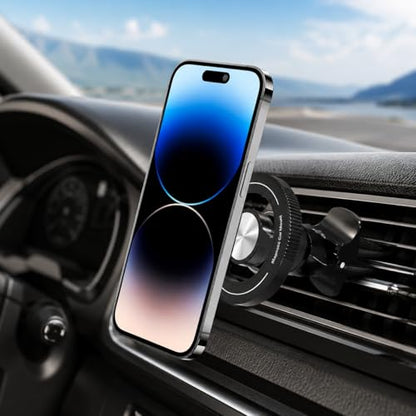 Magnetic Car Phone Mount, 360° Adjustable Hands Free Cell Phone Holder with Strong Magnet and Hook Clip for Air Vent, Universal Vent Phone Holder for Cars Trucks SUVs Smartphone Mount-RT60T-2