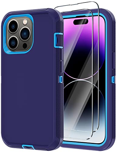 for iPhone 14 Pro Max Case with 2 Screen Protector,Heavy Duty Shockproof Drop Protection Rugged 3-Layer Military Tough Durable Protective Cover for Apple iPhone 14 Pro Max6.7 (Blue/Dark) - color: Blue/Dark