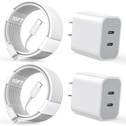 10FT iPhone Fast Charger,[Apple MFi Certified] 2Pack PD Dual Apple Fast Charger USBC Charge Block 10Foot Lightning Cable Cord Quick Charging for iPhone 14/Pro/Pro Max/Plus/13/12/11/XS/XR/X/SE2022/iPad
