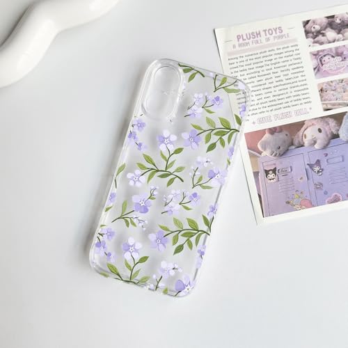NITITOP Compatible with iPhone 15 Pro Case Clear Cute Flower - Purple | Branch, Floral, Precision camera cutouts, For girl woman, Slim fit, Soft TPU, Shockproof - color: Purple