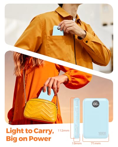 Portable Charger 10000mAh Power Bank with 4 Built-in Cables,LED Display Compact and Battery Pack with Multiple USB Ports All-in-One Travel Charger for iPhone,Android and Other Devices-Sky Blue