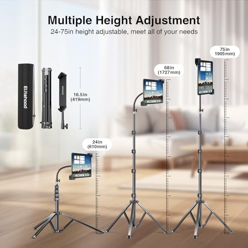 elitehood Diagonal iPad Tripod Stand, 72in Gooseneck Tablet Floor Stand - size: 9–13" · Diagonal Clamp