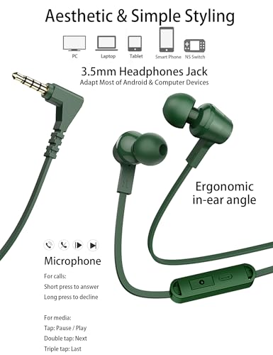 Teens Wired Earbuds with Case, 3.5mm Headphones for School, Olive Hive - color: Olive Hive