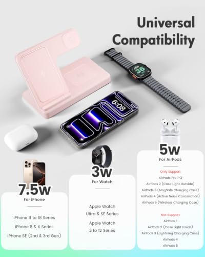 GETPALS Wireless Charger iPhone Charging Station for Apple Multiple Devices - color: Pink