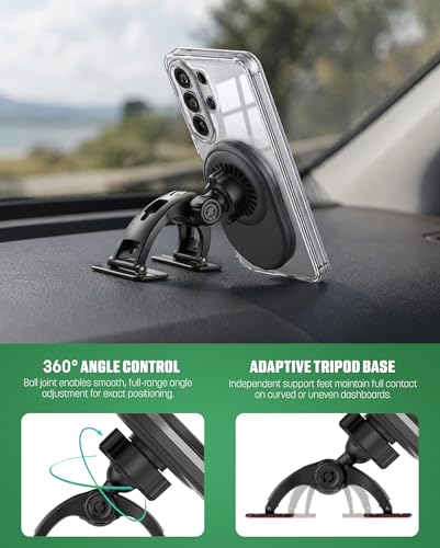 Galvanox Magnetic Wireless Car Charger Mount for Samsung Galaxy Phones, Qi2.2 25W Fast Charging (Compatible with MagSafe), Dual-Arm Adjustable Dashboard Mount with 45W USB-C Adapter