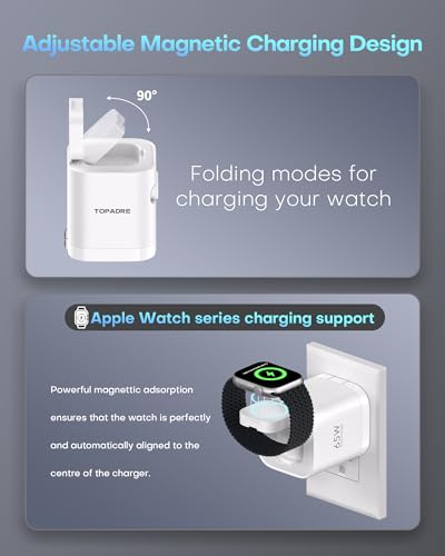 TOPADRE for Apple Watch Charger 65W, 70cm USB-C Retractable Cable