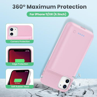Feob Battery Case for iPhone 11/XR, [2026 Upgraded] 7500mAh Slim Portable Smart Charging Case Rechargeable Protective Extended Charging Cover for iPhone 11/XR-Pink - color: Pink