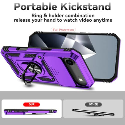 for iPhone Air Case, with Slide Camera Cover HD Screen Protector [Military Grade 16ft. Drop Tested] Ring Holder Kickstand Protective Phone Case for Apple iPhone Air 2025, Purple - color: Purple w/ Slide Camera 2nd gen. Military Grade