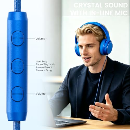 USB C Wired Over-Ear Headphones with Microphone - color: Sky Blue