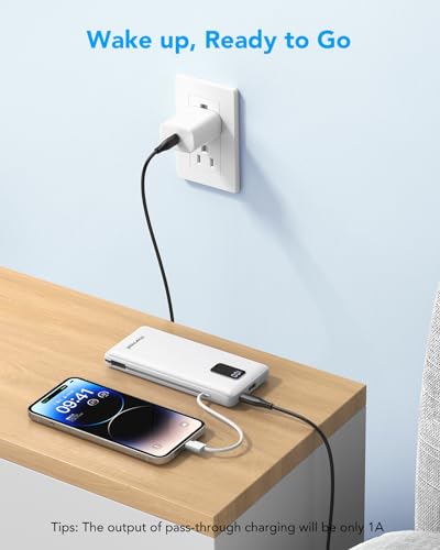charmast Portable Charger Power Bank 10000mAh with Built-in AC Wall Plug - color: Grey
