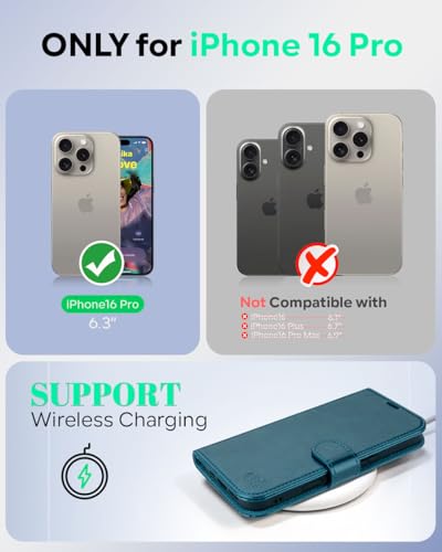 OCASE Compatible with iPhone 16 Pro Wallet Case, PU Leather Flip Folio Case with Card Holders RFID Blocking Kickstand [Shockproof TPU Inner Shell] Phone Cover 6.3 Inch 2024, Peacock Blue - color: Peacock Blue
