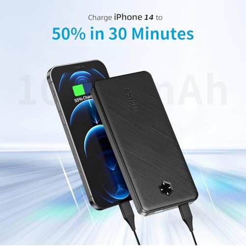 Portable Charger, Slim 10000mAh PD 22.5W Power Bank, USB C in&out Fast Charging Battery Pack, External Phone Powerbank Compatible with iPhone 16 15 14 13 12 Samsung S22 S21 Google iPad etcQianka