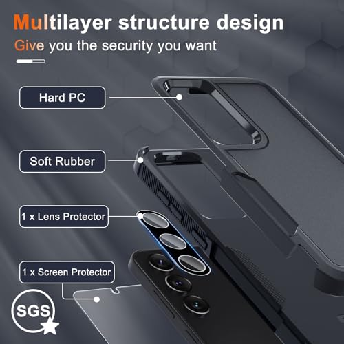 for Samsung Galaxy S24 FE Case, Full Body Heavy Duty Cover, Black Matte | Rugged Shockproof Protective Case,with Tempered Glass Screen Protector + Camera Lens Cover + Wrist Lanyard Strap - color: Black Matte