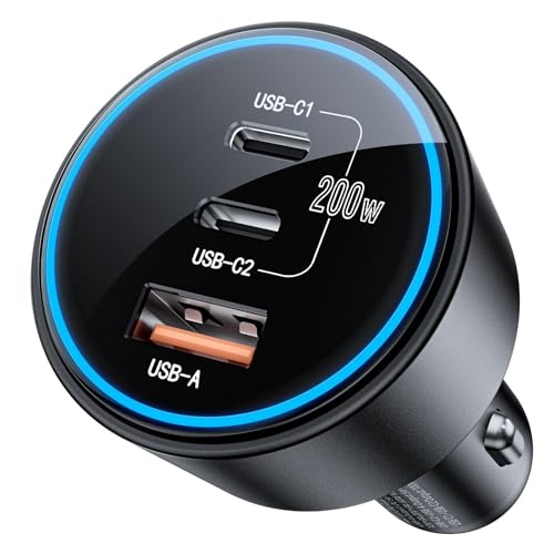 USB C Car Charger Fast Charging 200W, Dual PD 100W Type C Car Charger，