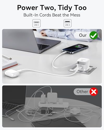 USB-C Charger Block, 30W Max GaN 2 Port Fast Charging w/Built-in Retractable C Cable & Foldable Plug, PD/PPS for iPhone 16Pro Max/16/Pixel 9 pro/Galaxy/iPad/MacBook,Compact Travel Charger - color: 30W*White