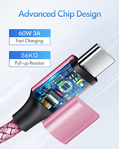 etguuds USB C to USB C Cable 6ft, 2-Pack 60W C to C Cable Fast Charging - color: Pink, size: 6ft