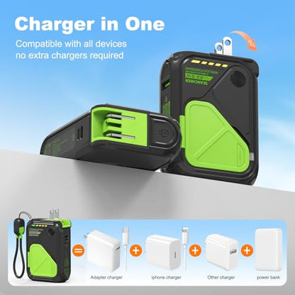 SEANCHEER P05 Portable Charger, Magnetic Power Bank, Small Wireless PowerBank, Battery Pack10000mAh Travel Essentials Fast Charging with Built in Cable, Foldable Wall Plug for iPhone,Samsung,Andriod - color: Black