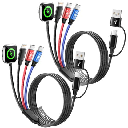 Travel Essentials 4-in-2 Multi Charging Cable for Apple Watch Charger, 5FT - color: Black, size: 2Pack 5FT