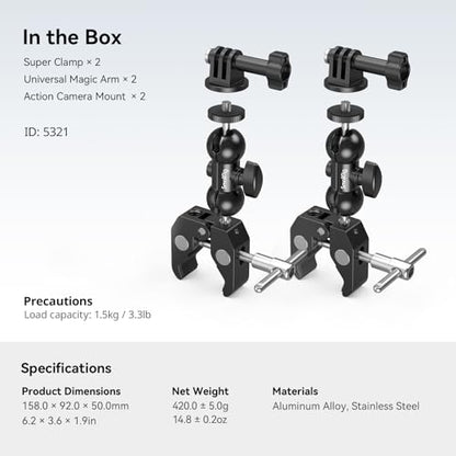 SMALLRIG Super Clamp Mount 2-Pack, Double Ball Head Magic Arm for Camera - style: Clamp 2 Pack
