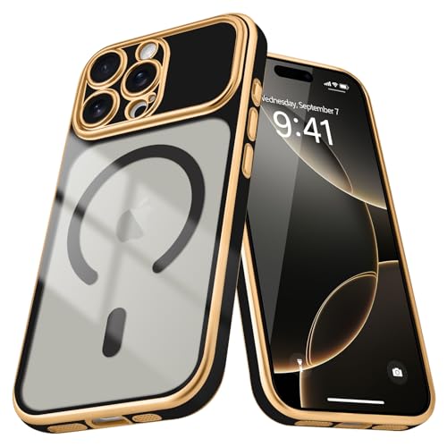 for iPhone 16 Pro Case Clear Compatible with MagSafe, Black | Magnetic Plating Clear Luxury Elegant Cover for Women men. Slim Soft TPU Shockproof Protective phone case - color: Black, size: iPhone 16 Pro